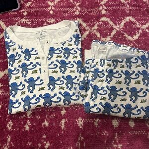 Roberta Roller Rabbit White and Blue Monkey Pajama Set